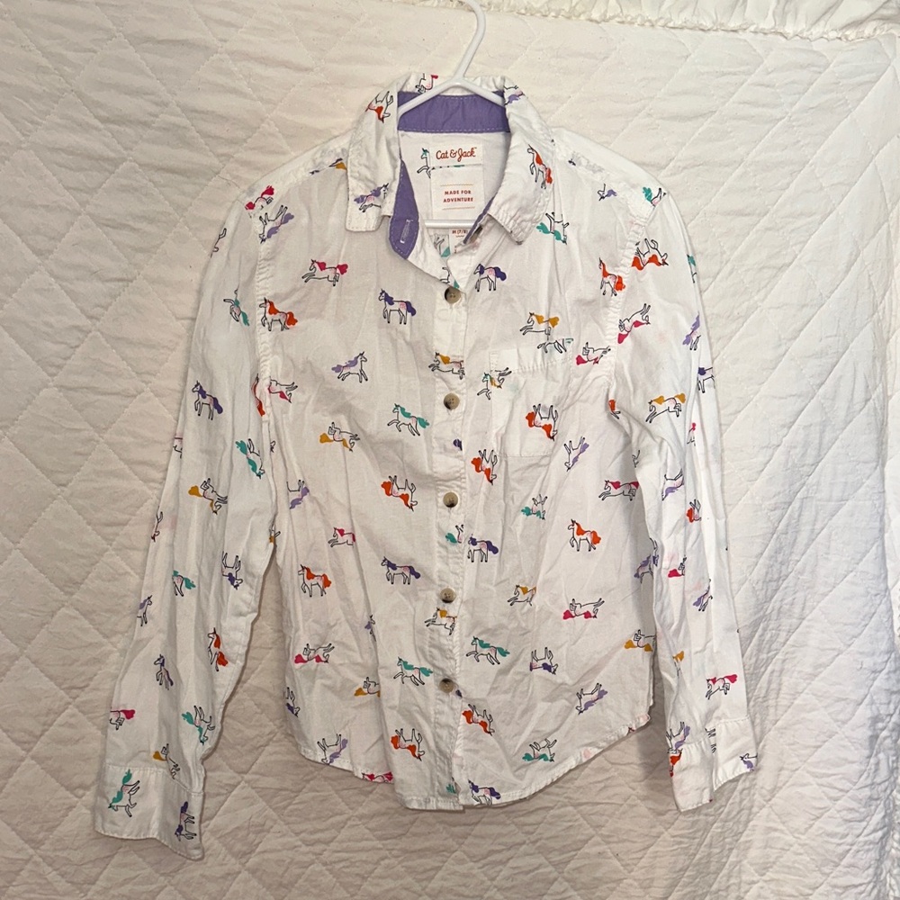 Cat & Jack Girls' Unicorn Woven Button-Down Shirt